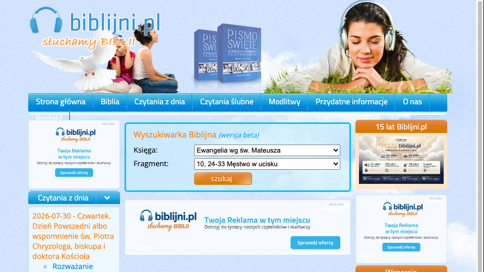 Przykładowe miejsca reklamowe na biblijni.pl